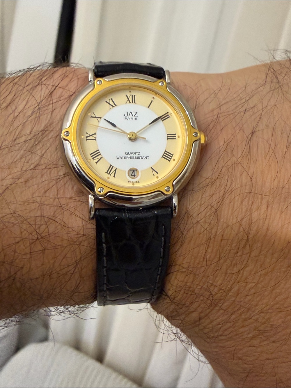 Vintage JAZ Paris Two-Tone Unisex Watch X5 XM8/6 Round Roman Date 31mm-33mm